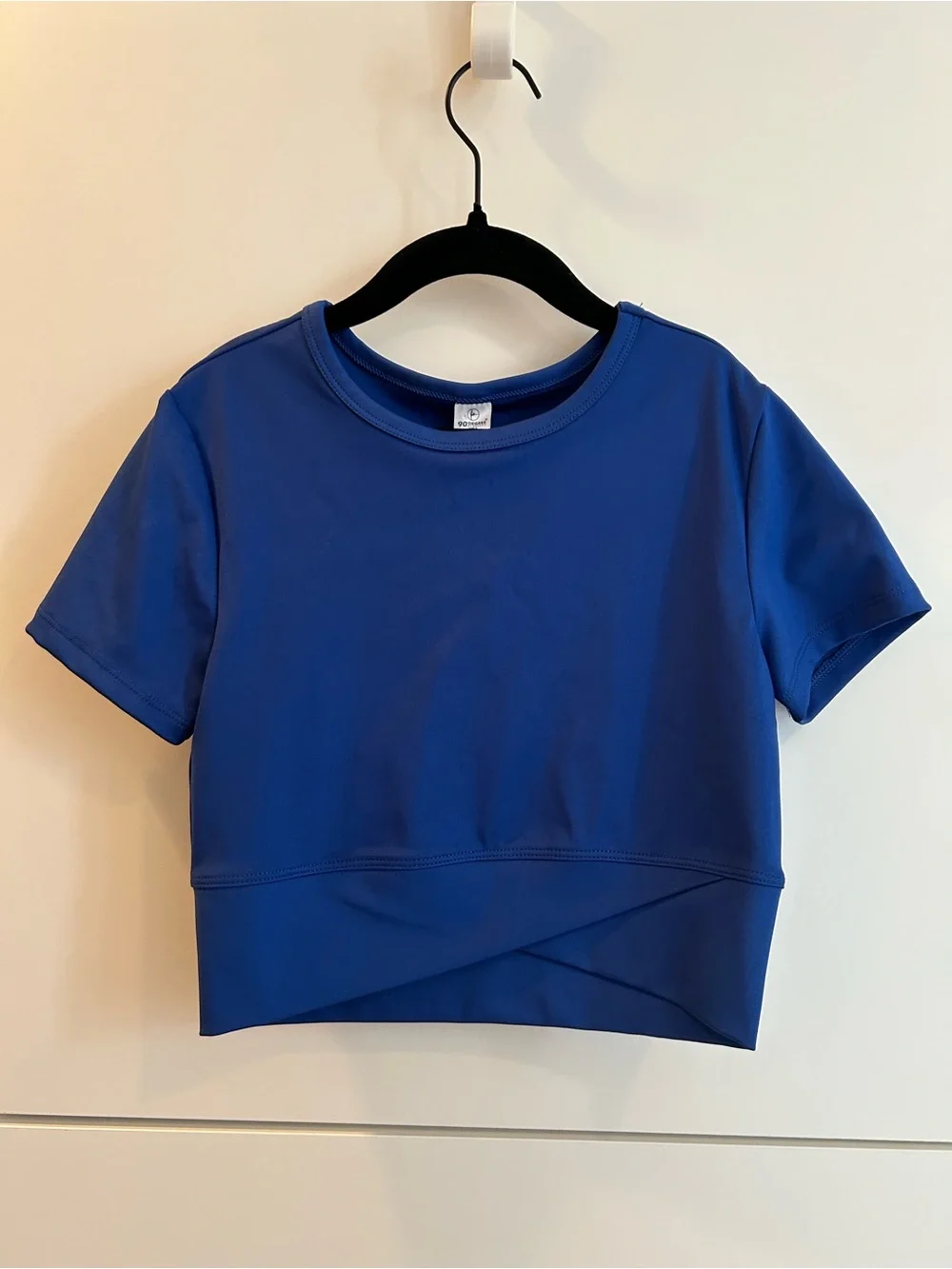 90 Degree By Reflex Blue Performance Crew Neck Cropped Dance Top - Size L (12)